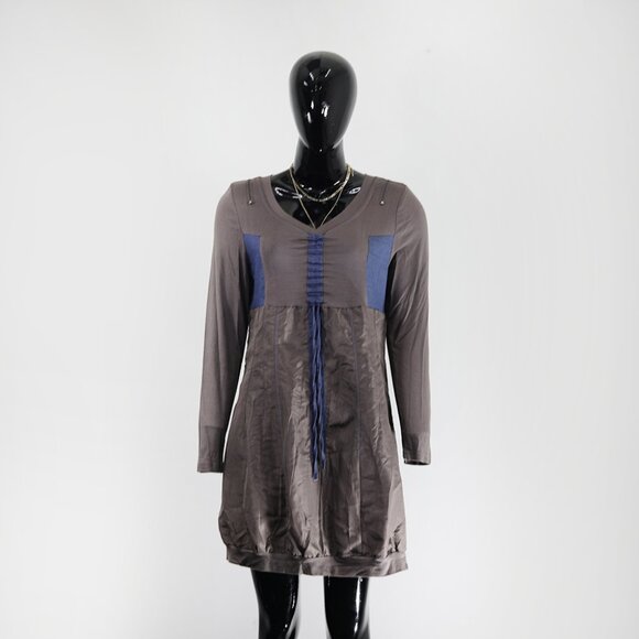 Contemporary Taupe & Blue Contrast Panel Tunic Dress - Picture 1 of 6